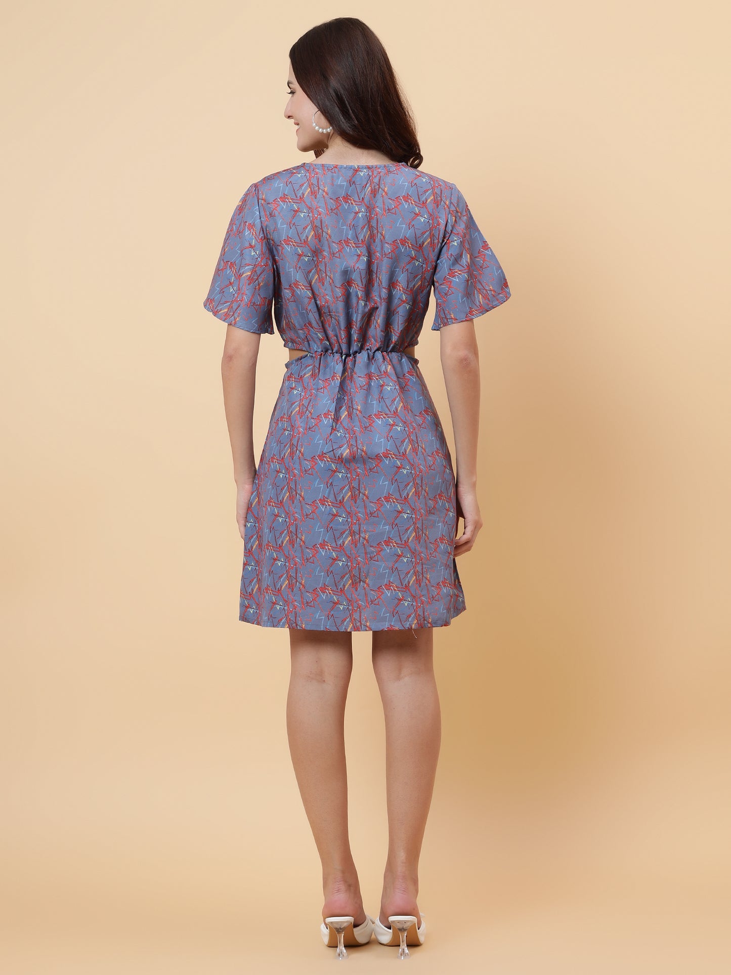Abstract Printed Waist Cut-Out Dress