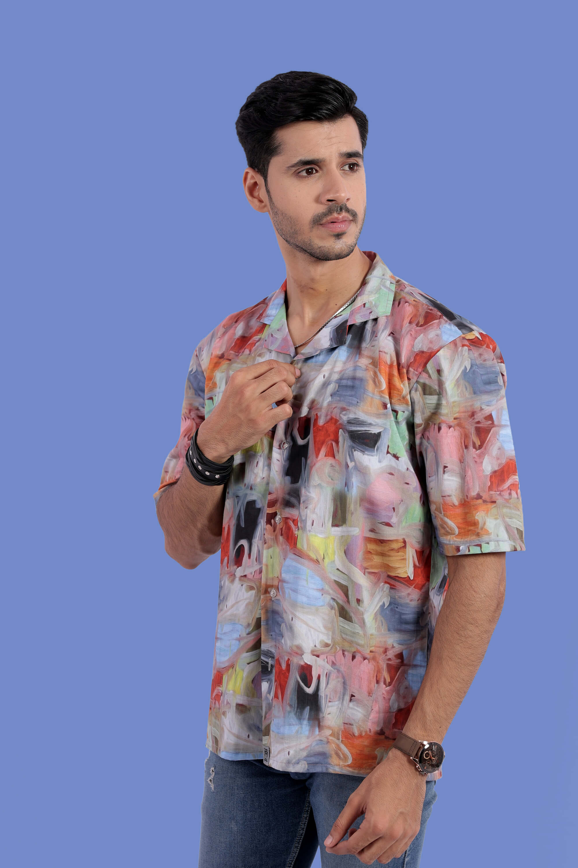 Color Strokes Relax Fit Half Sleeves Shirt