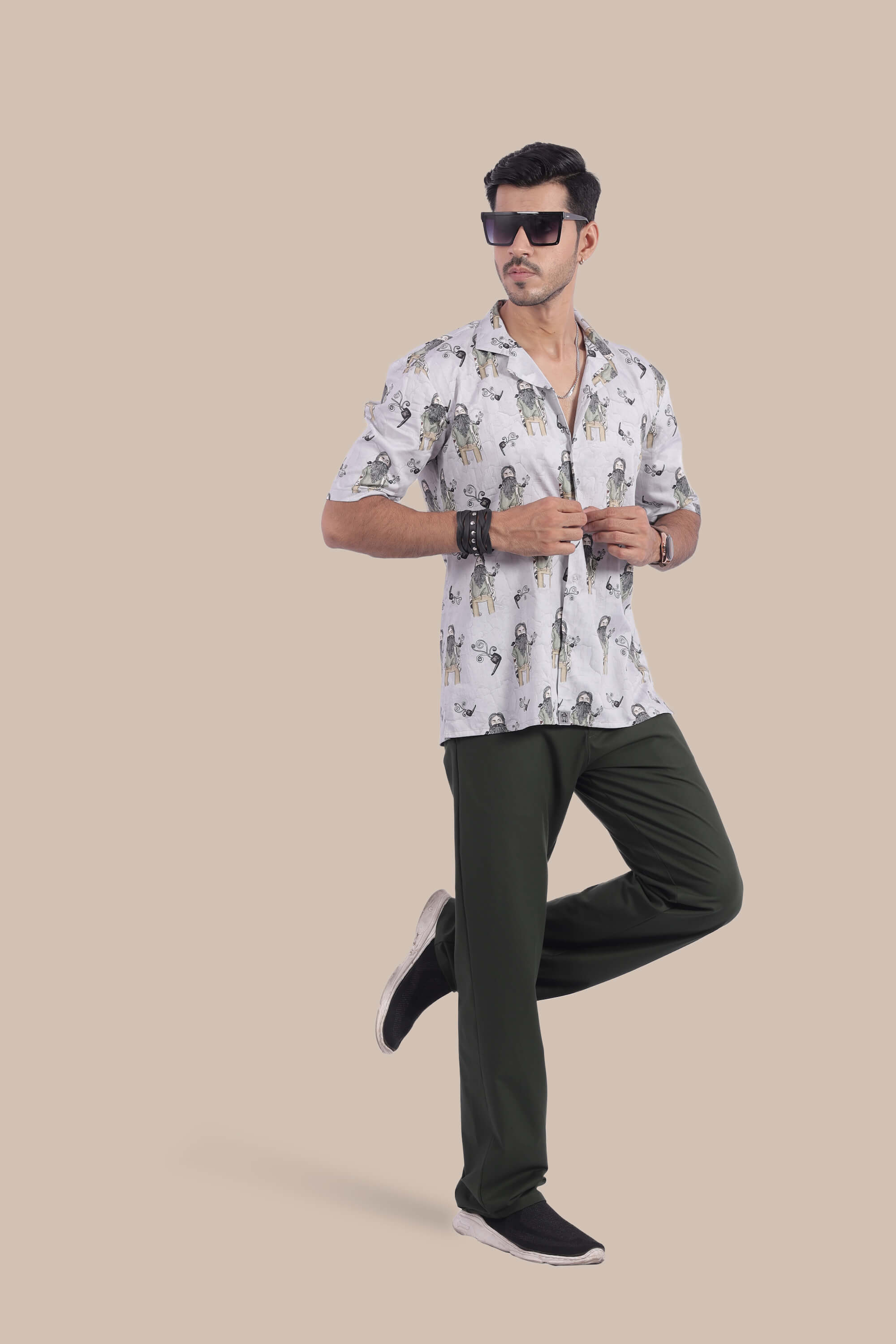 Cigar Baba Design Relax Fit Half Sleeves Shirt