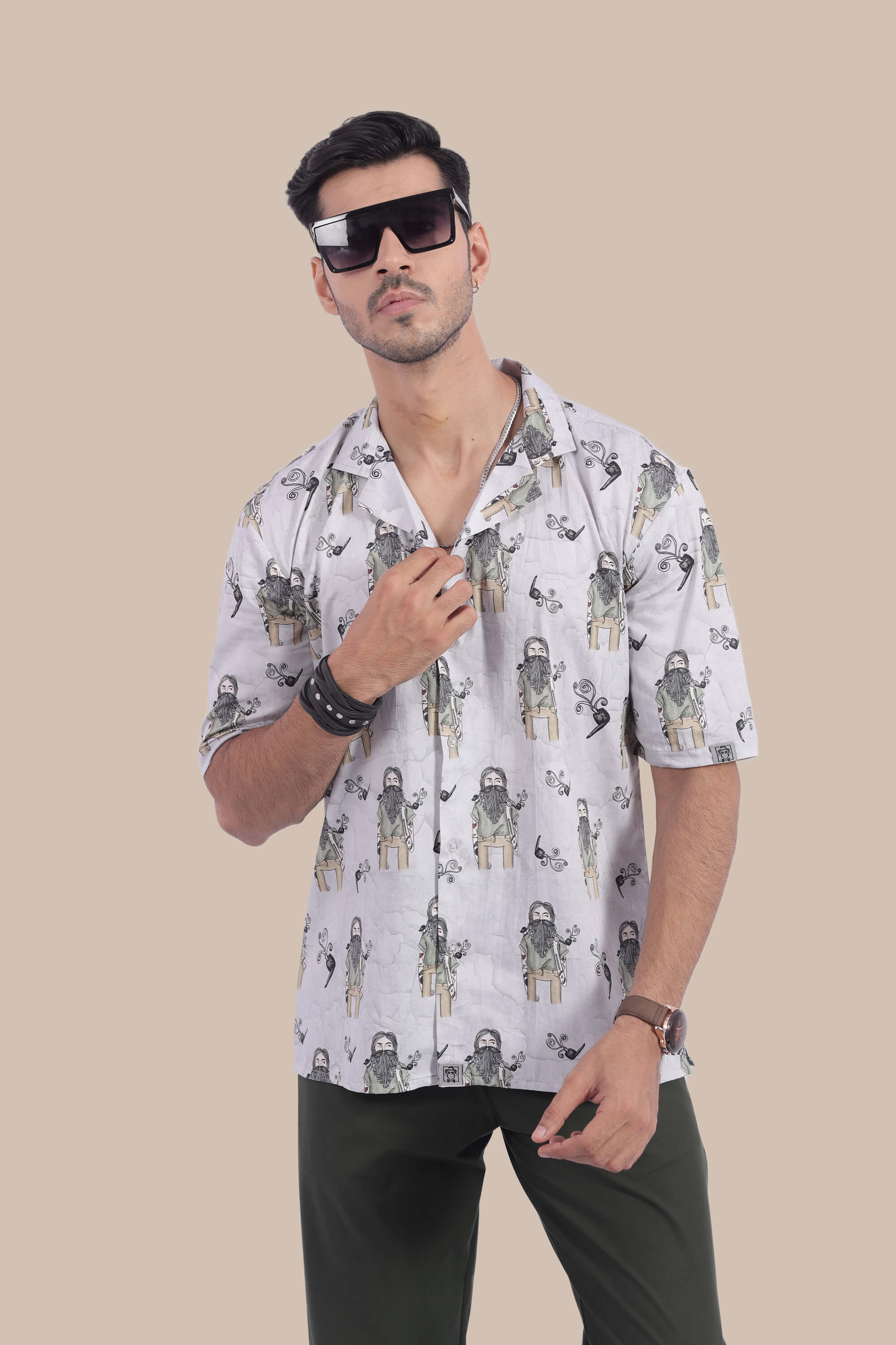 Cigar Baba Design Relax Fit Half Sleeves Shirt