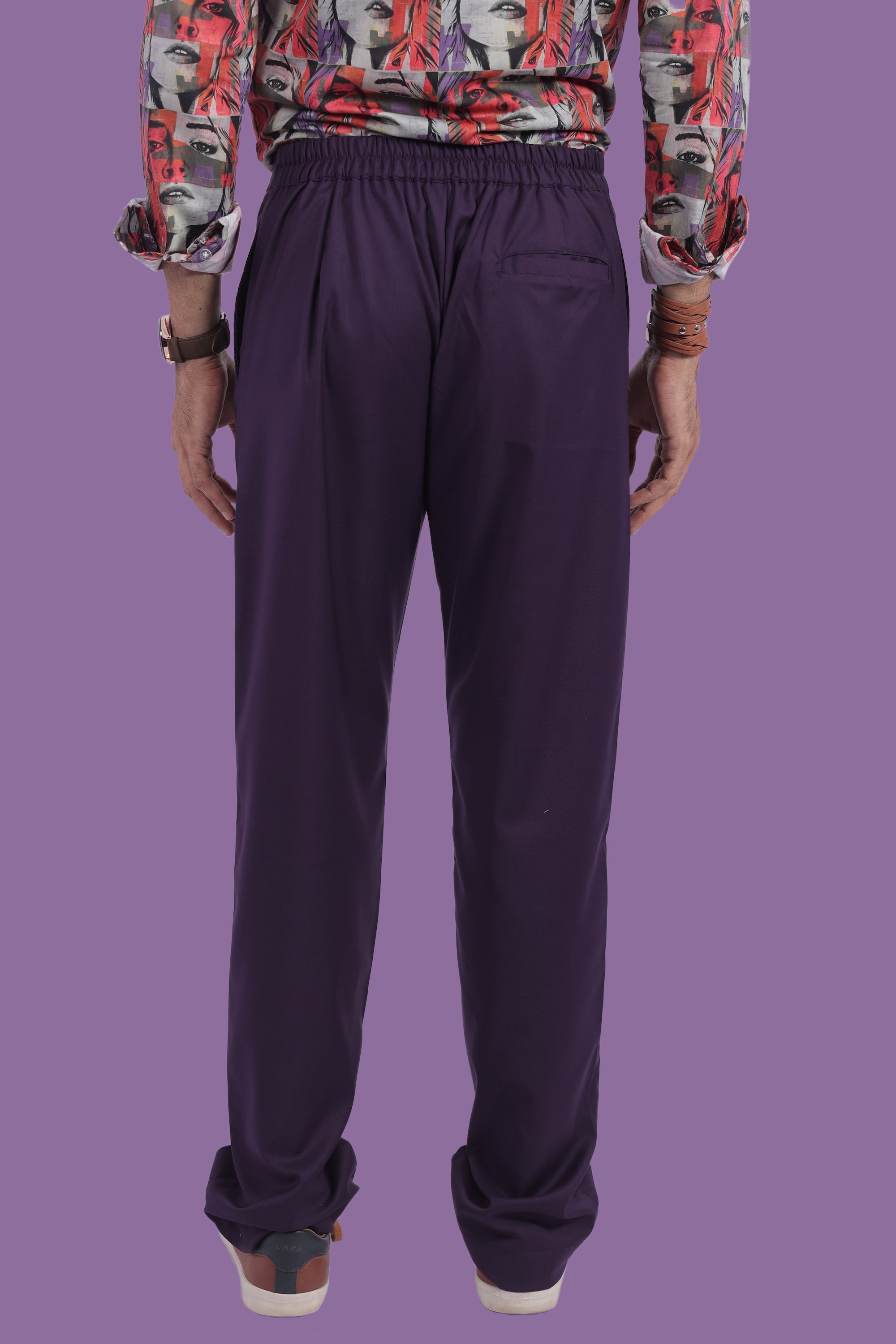 Purple Stretchable Pants With Relaxed Fit