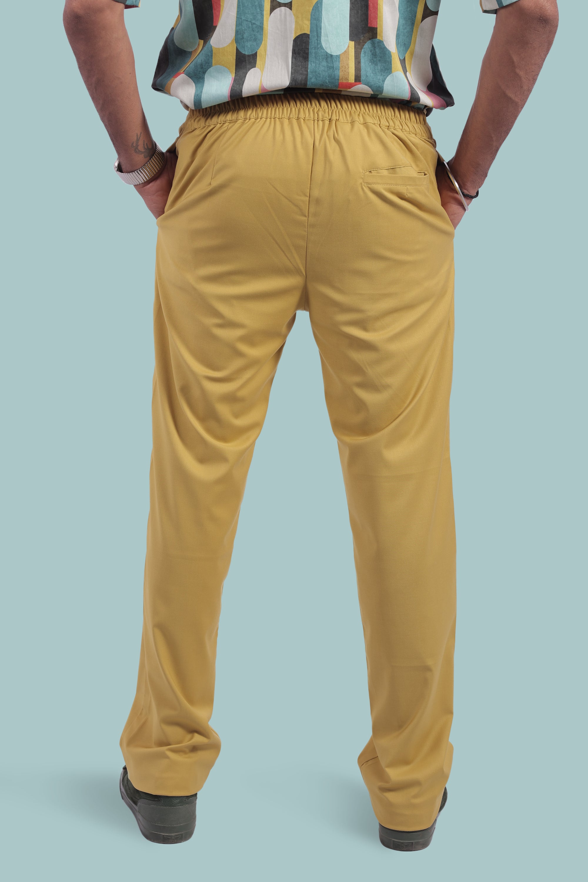 Mustard Stretchable Pants With Relaxed Fit