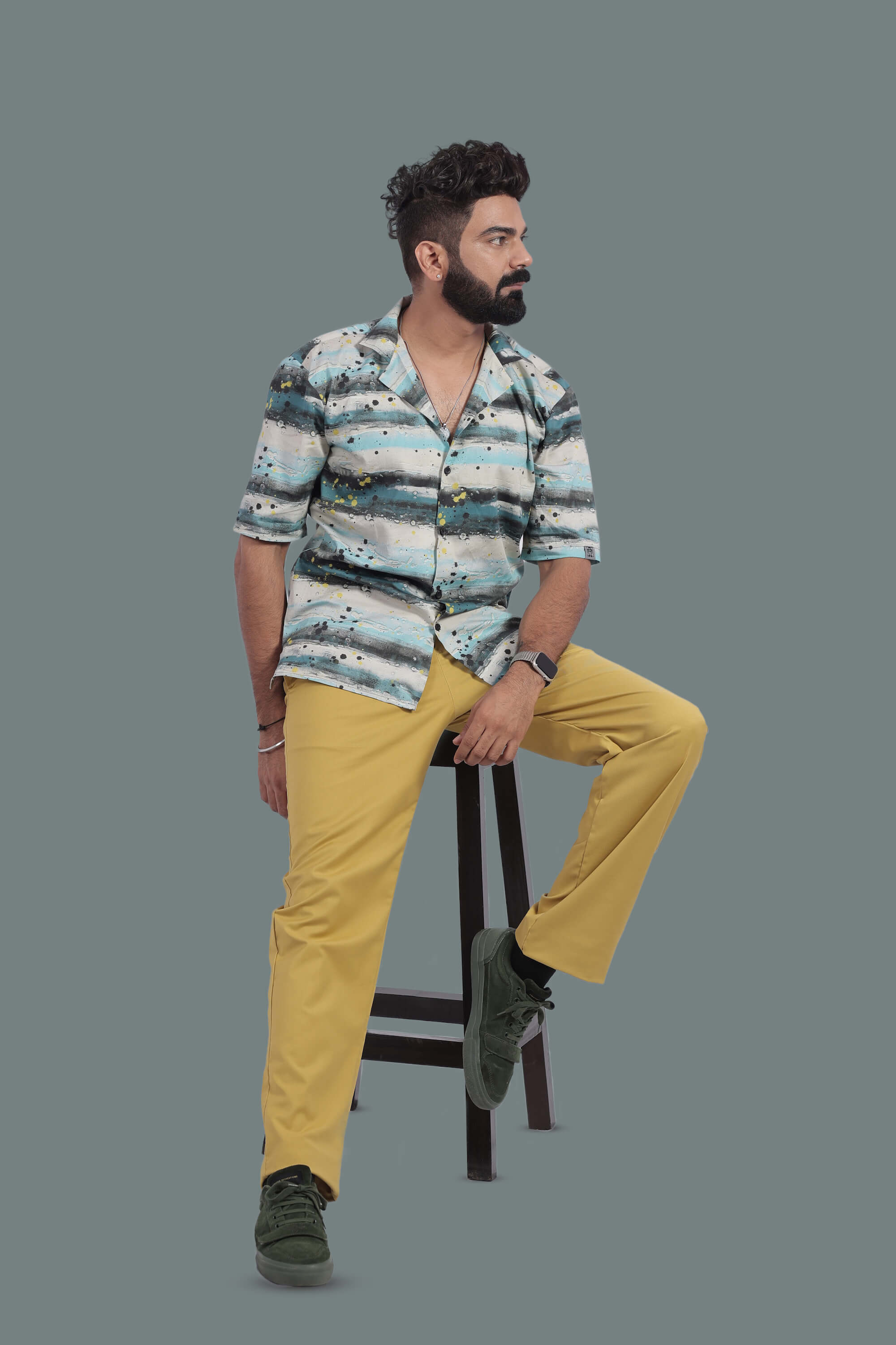 Yellow Drops Design Relax Fit Half Sleeves Shirt