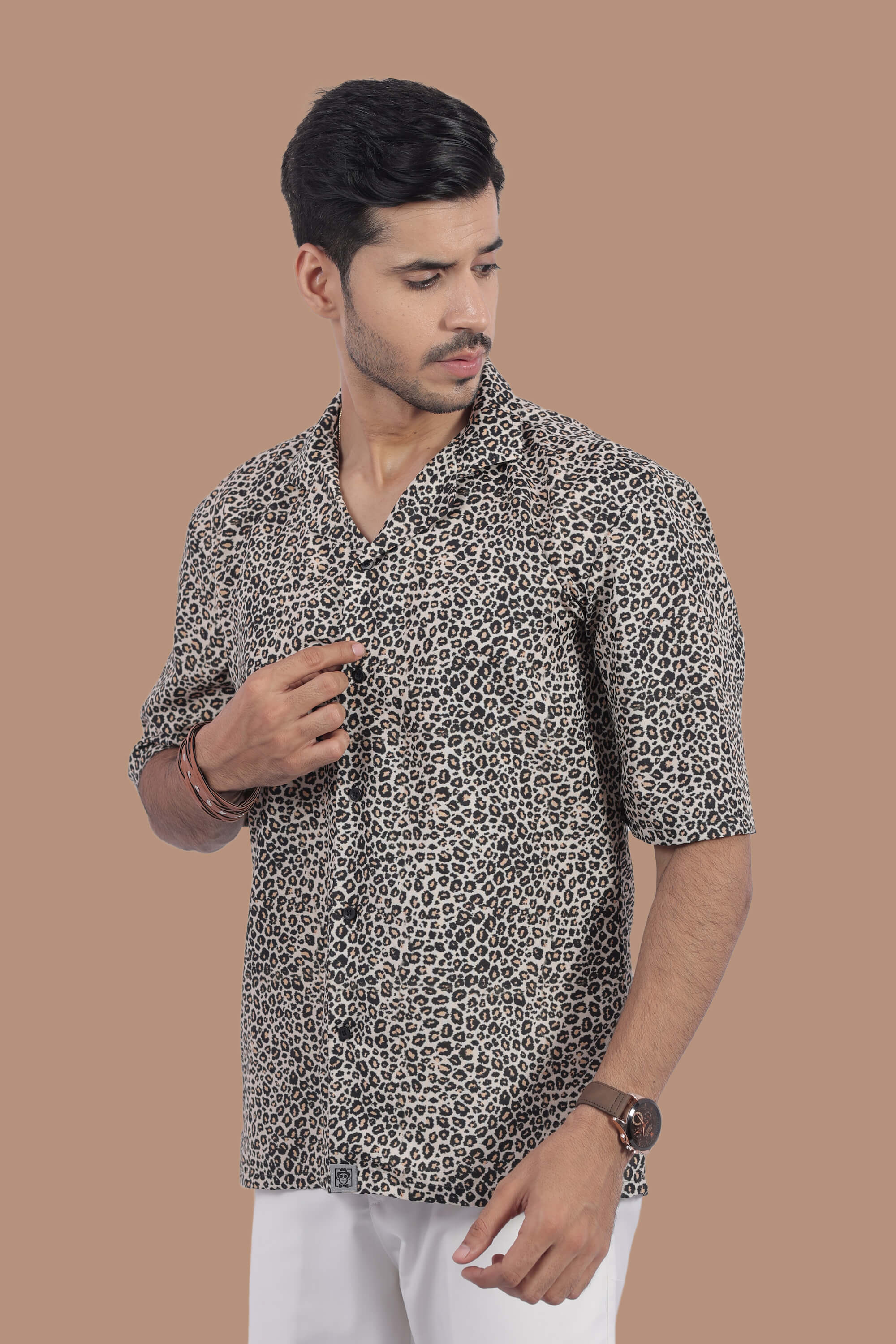 Leopard Print Relax Fit Half Sleeves Shirt