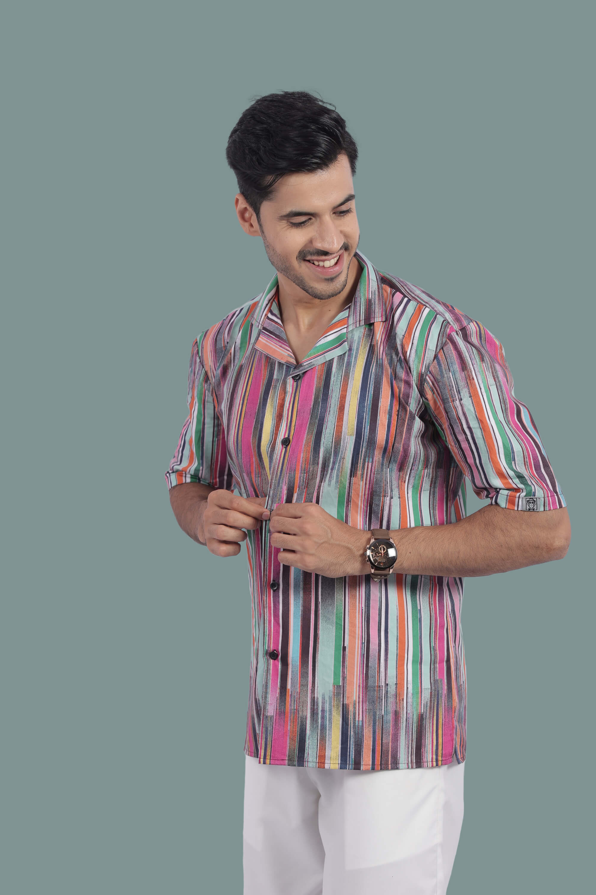 Broken Stripes Relax Fit Half Sleeves Shirt