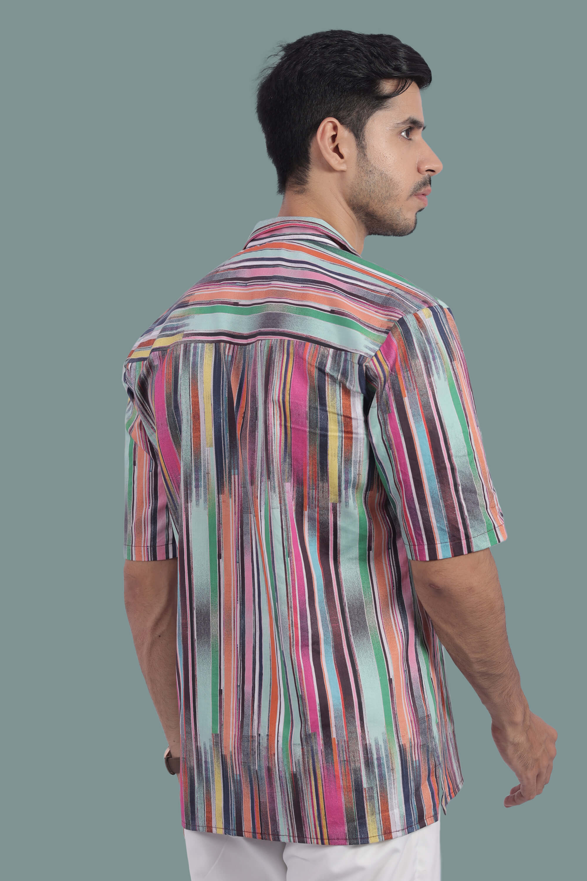 Broken Stripes Relax Fit Half Sleeves Shirt