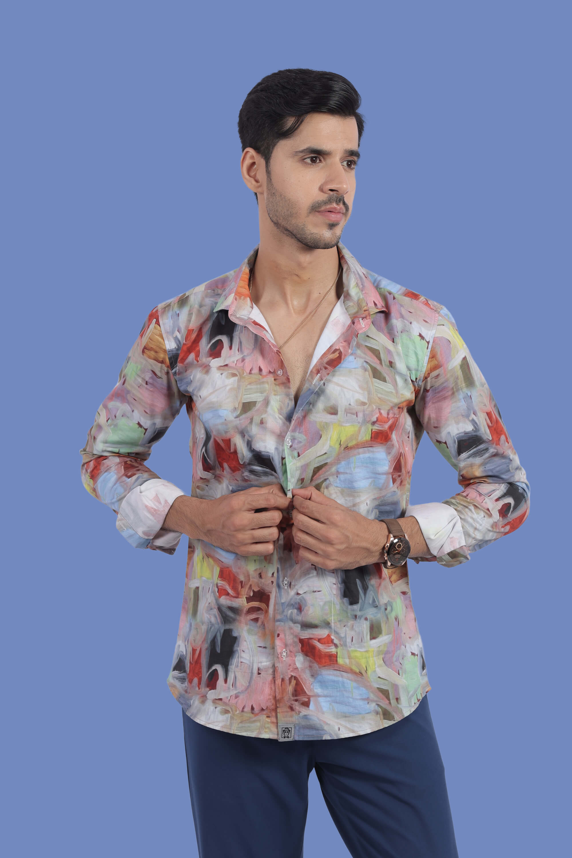 Color Stroke Design Relax Fit Full Sleeves Shirt