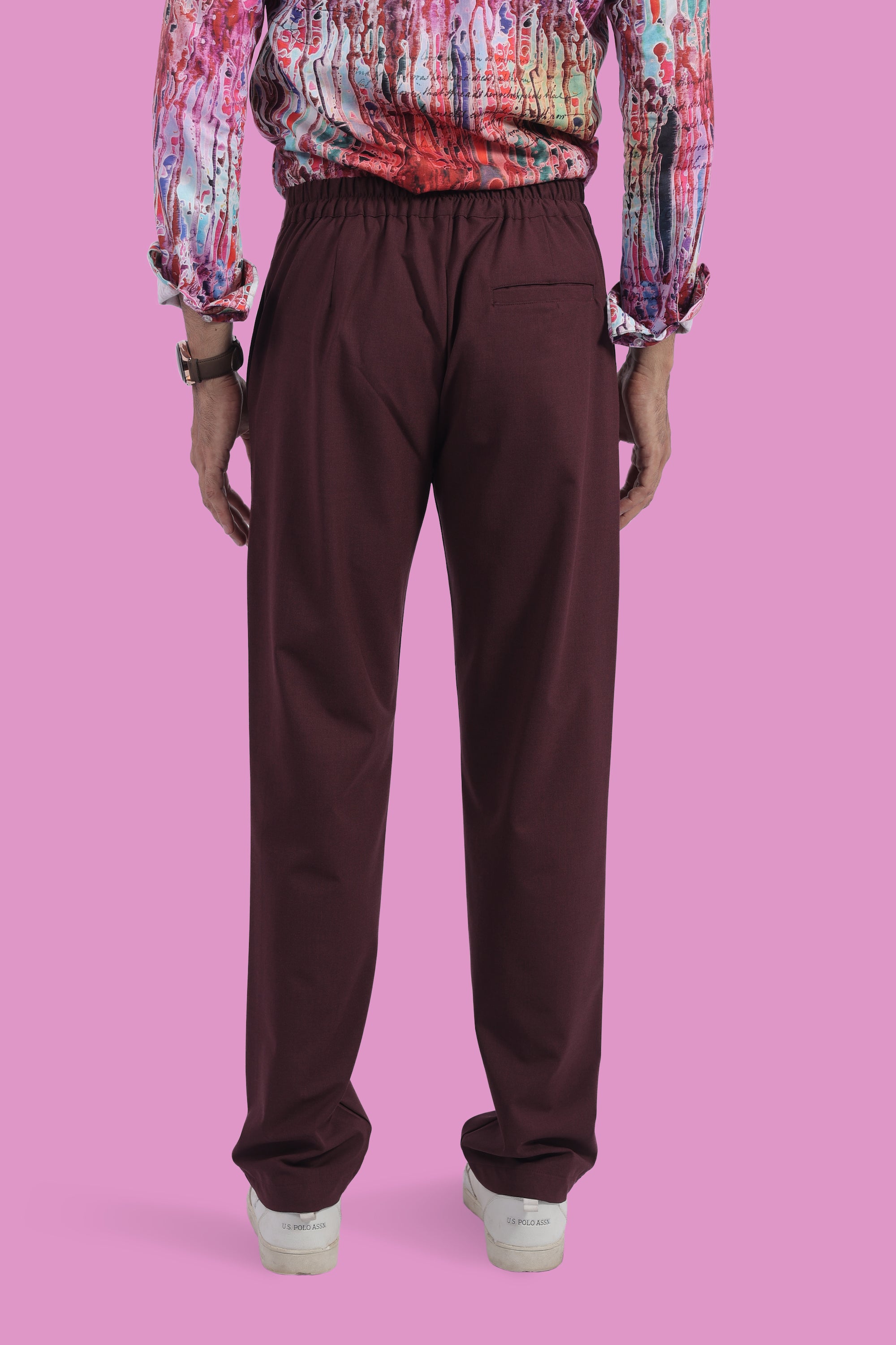 Burgundy Stretchable Pants With Relaxed Fit