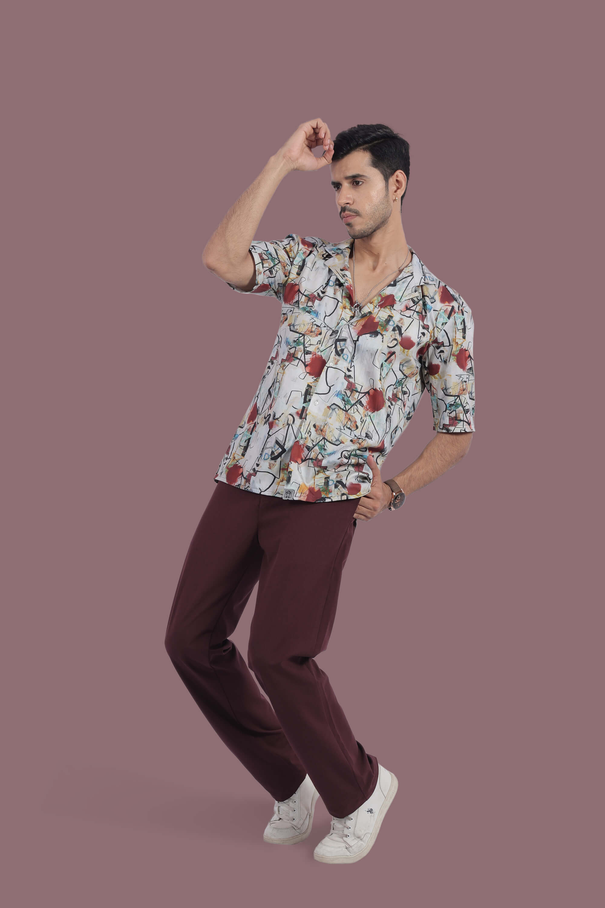 Burgundy Dots Relax Fit Half Sleeves Shirt