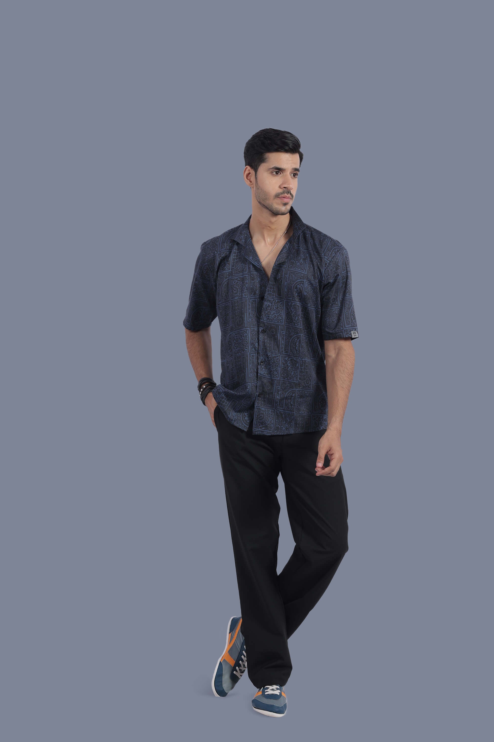 Black Sketch Design Relax Fit Half Sleeves Shirt