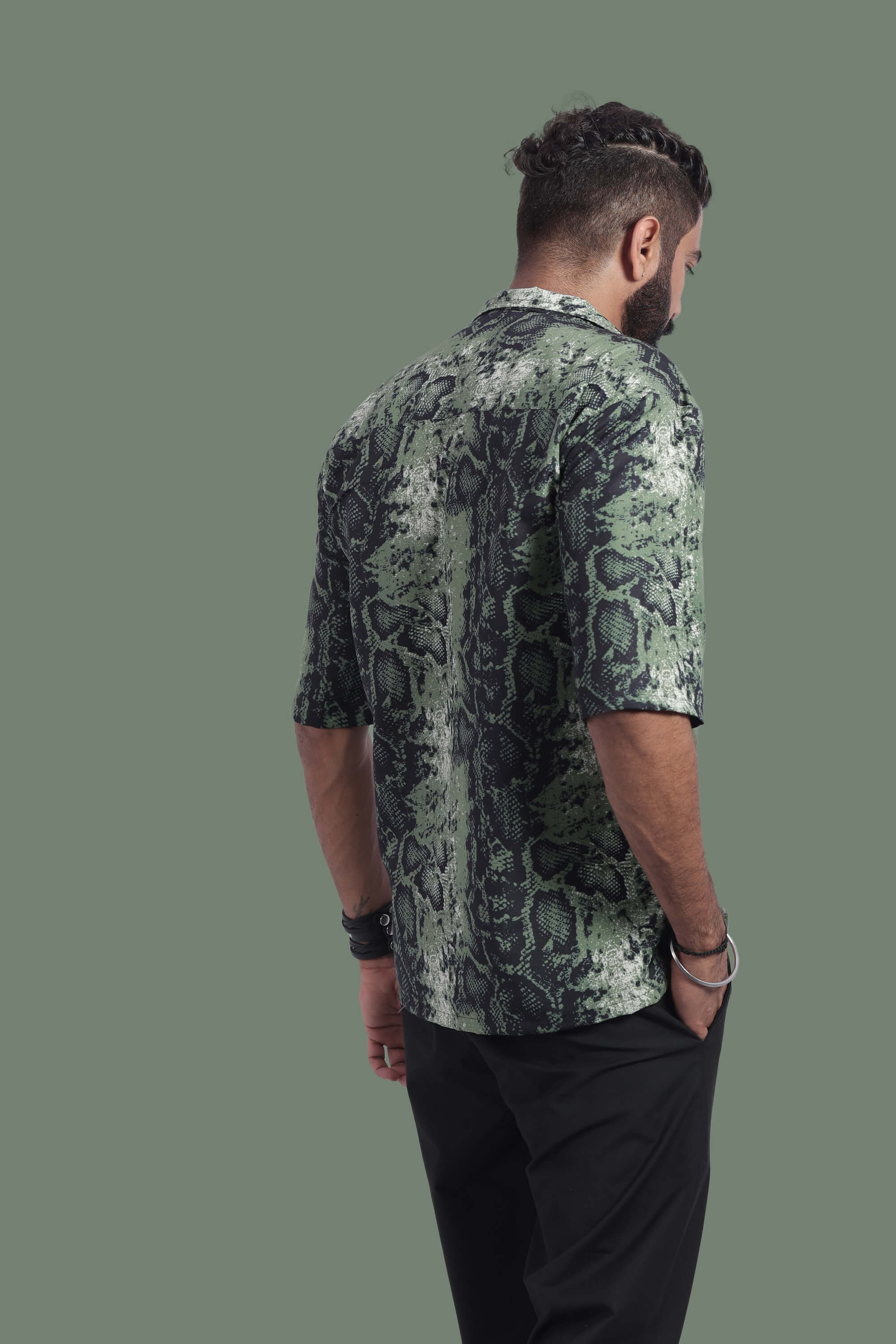 Snake Print Relax Fit Half Sleeves Shirt