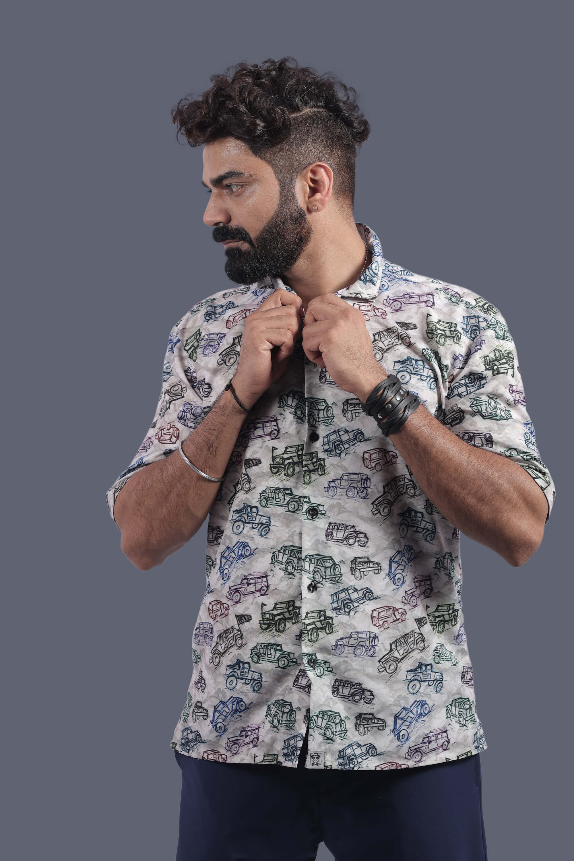 Car Design Relax Fit Half Sleeves Shirt