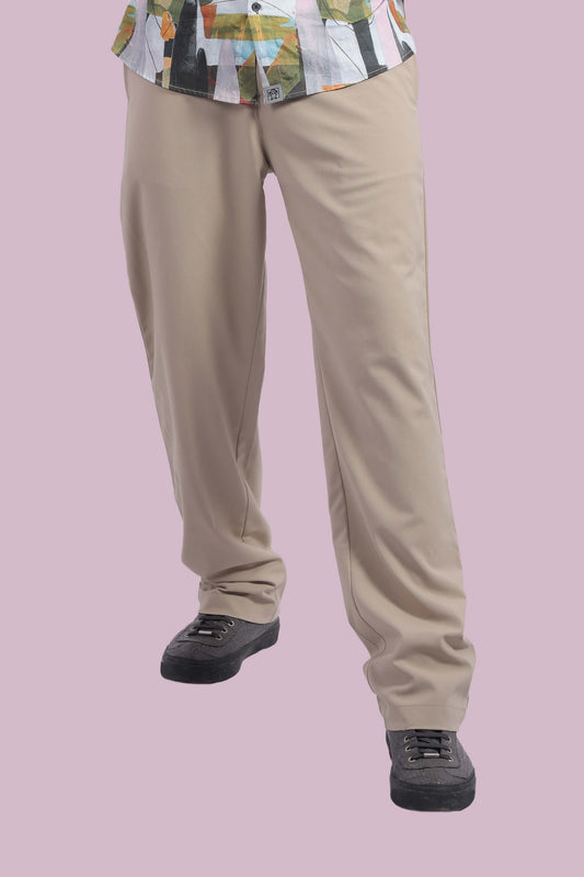 Beige Stretchable Pants With Relaxed Fit