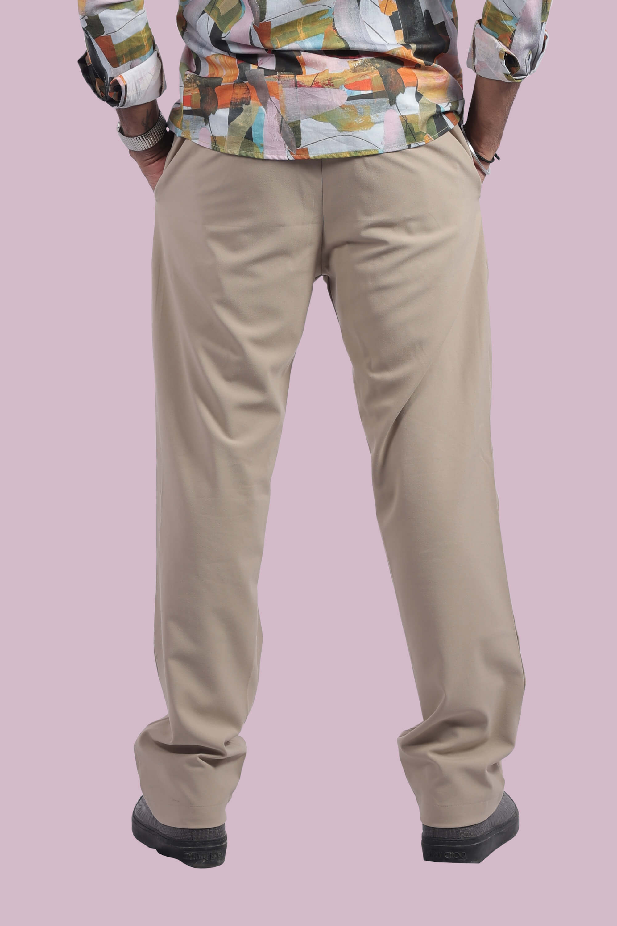 Beige Stretchable Pants With Relaxed Fit