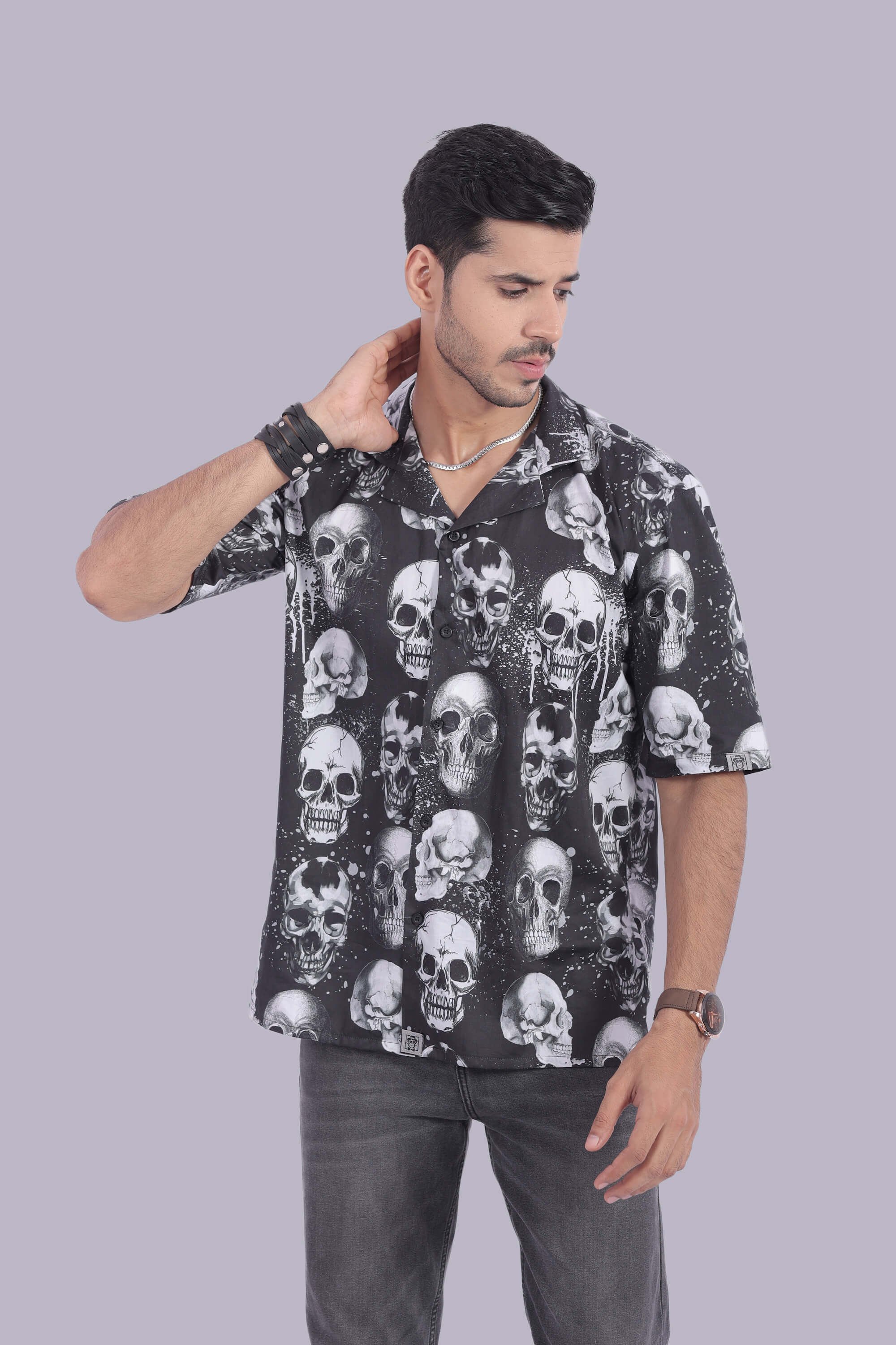 Skull Design Relax Fit Half Sleeves Shirt