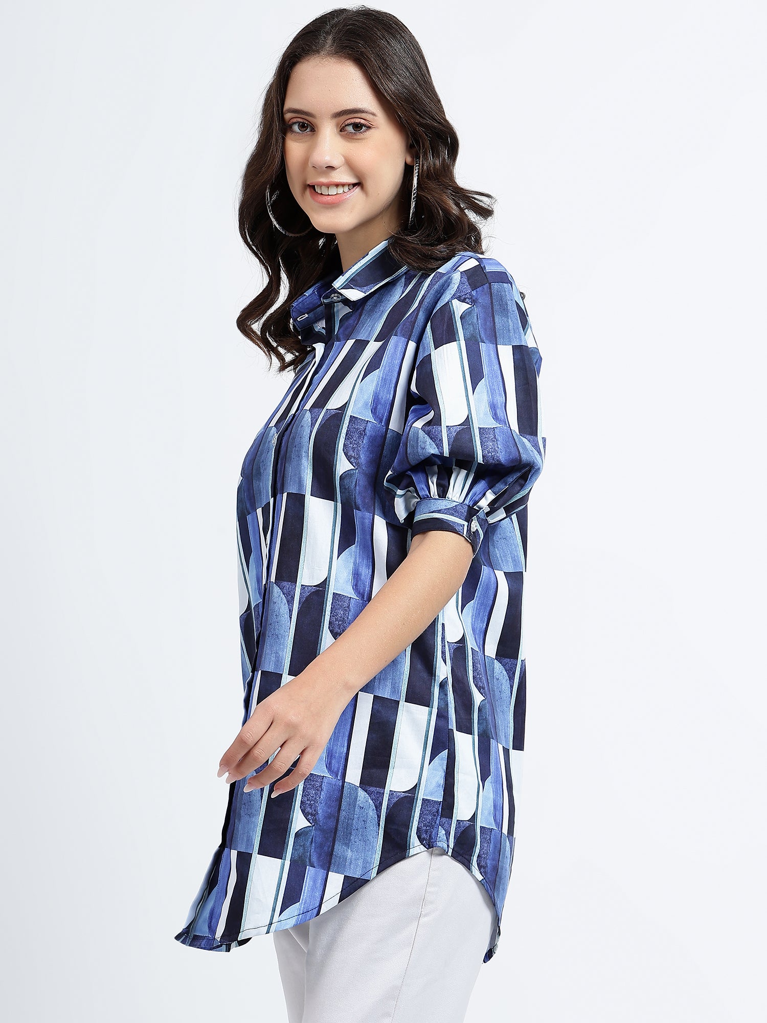 Royal Navy Blue Printed Oversized Shirt