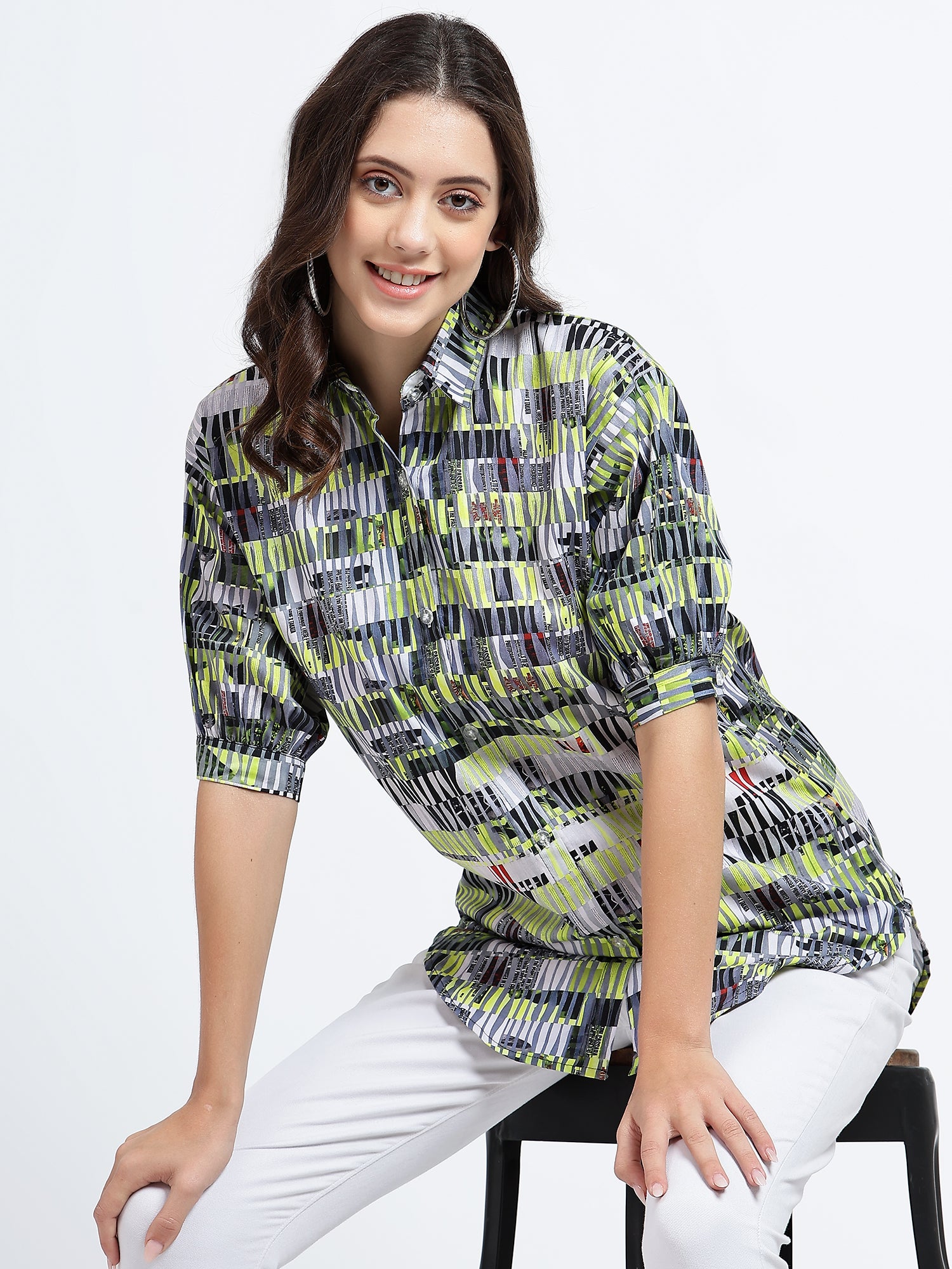 Neon N Grey Printed Oversized Shirt