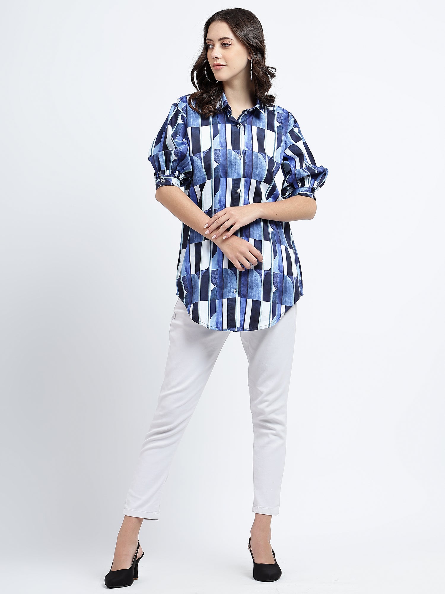 Royal Navy Blue Printed Oversized Shirt