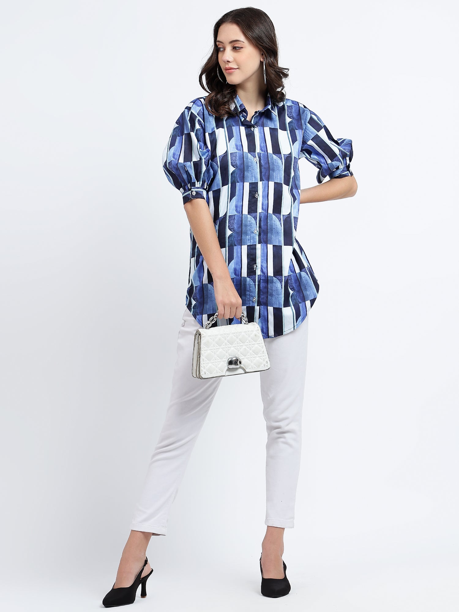 Royal Navy Blue Printed Oversized Shirt