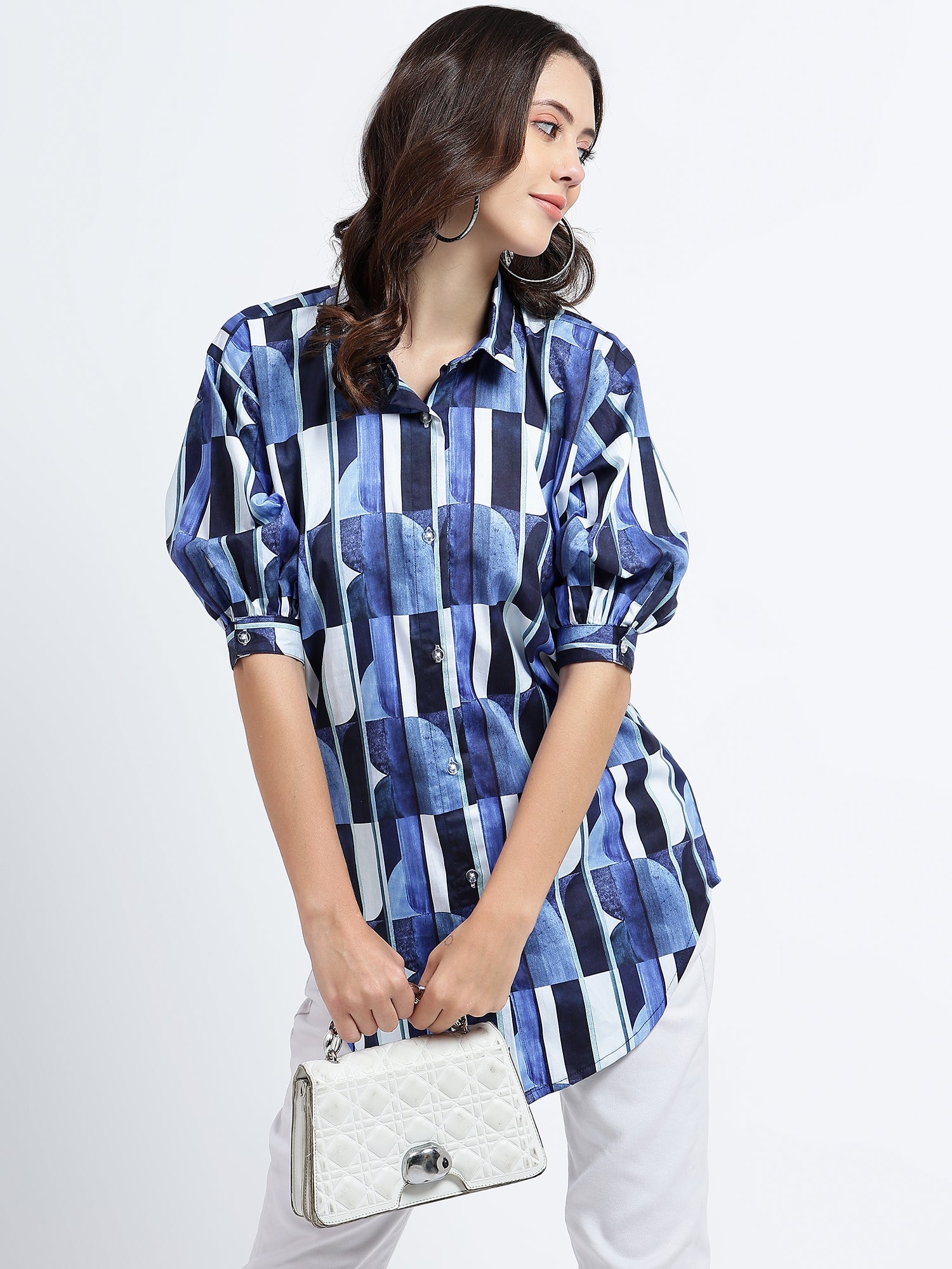 Royal Navy Blue Printed Oversized Shirt