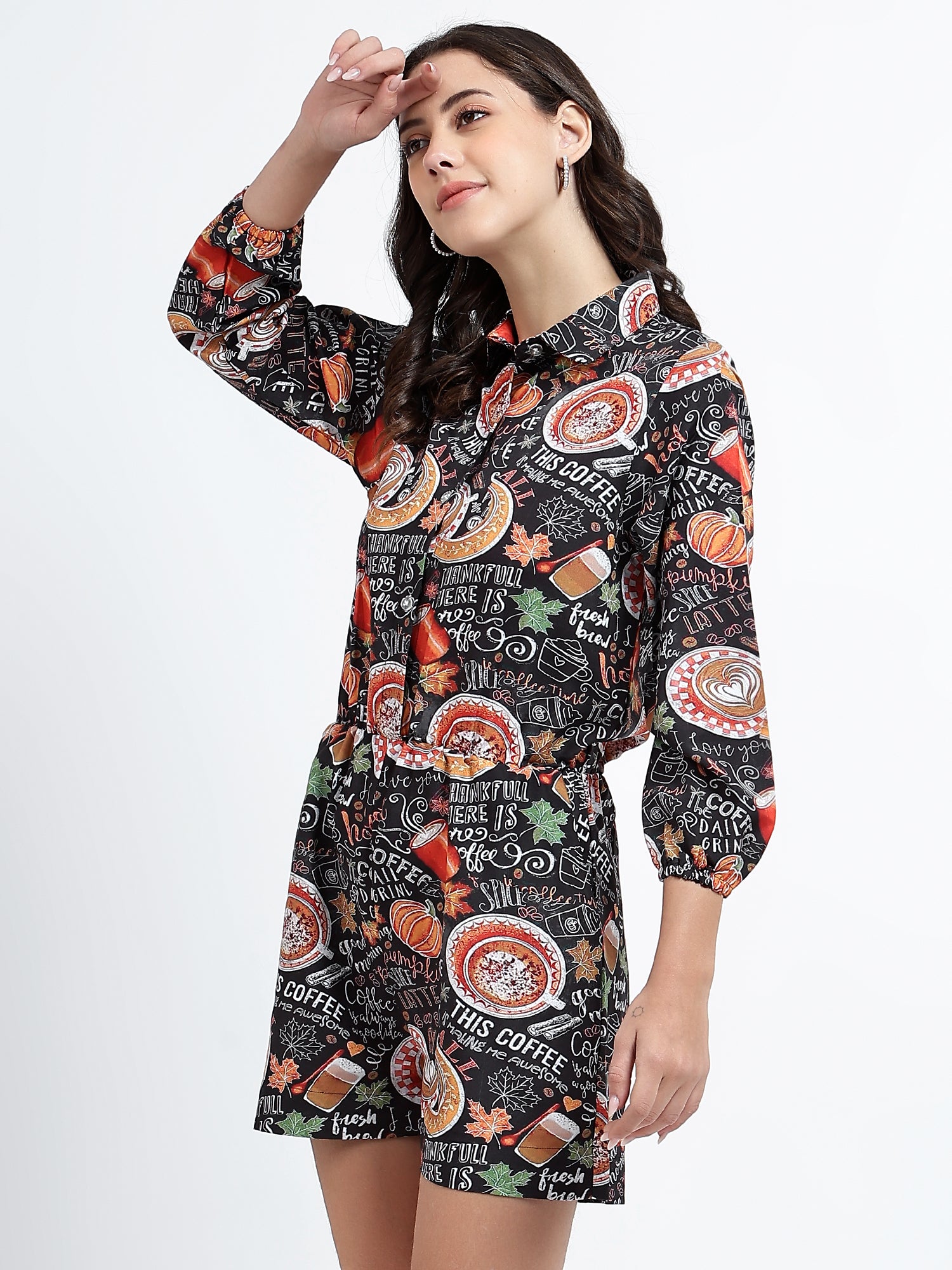 Coffee Design Printed Play Suit