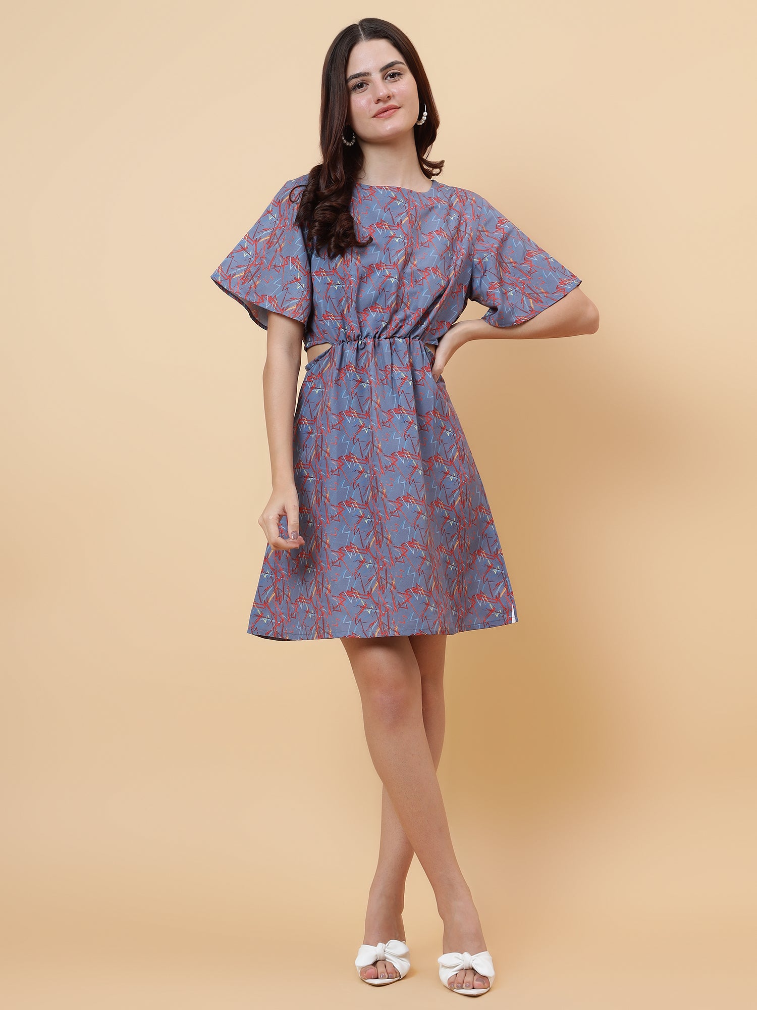 Abstract Printed Waist Cut-Out Dress