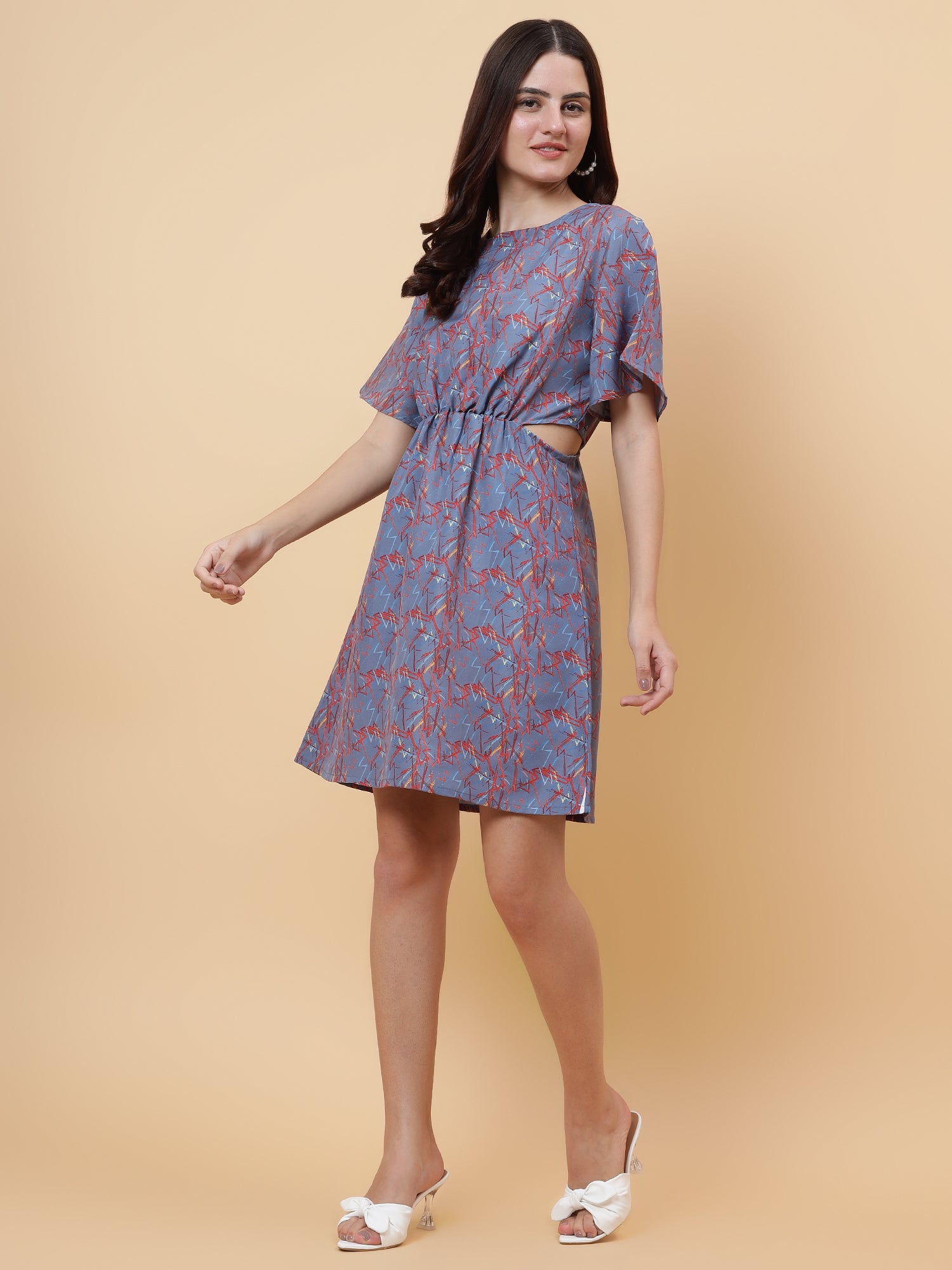 Abstract Printed Waist Cut-Out Dress