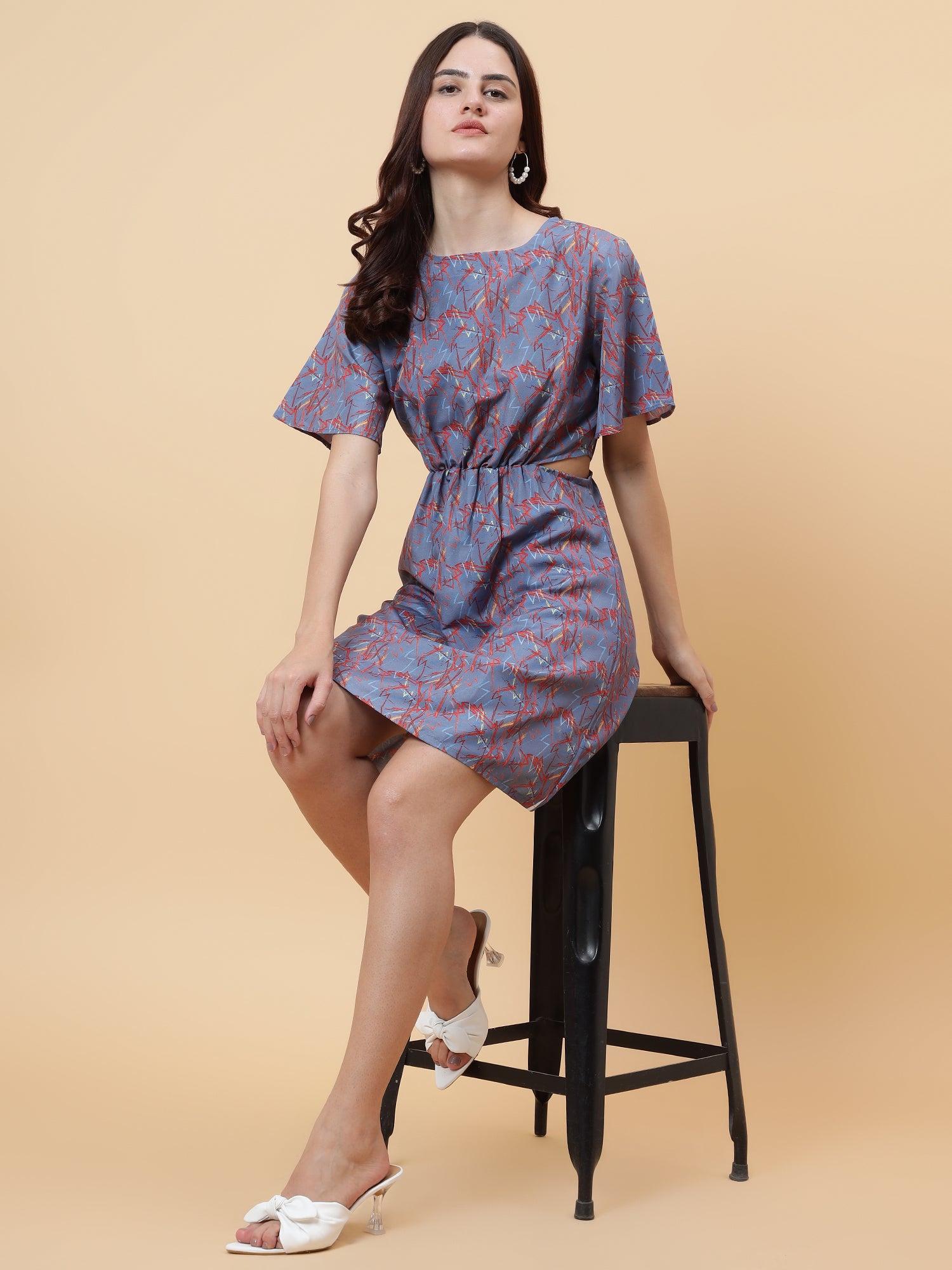 Abstract Printed Waist Cut-Out Dress