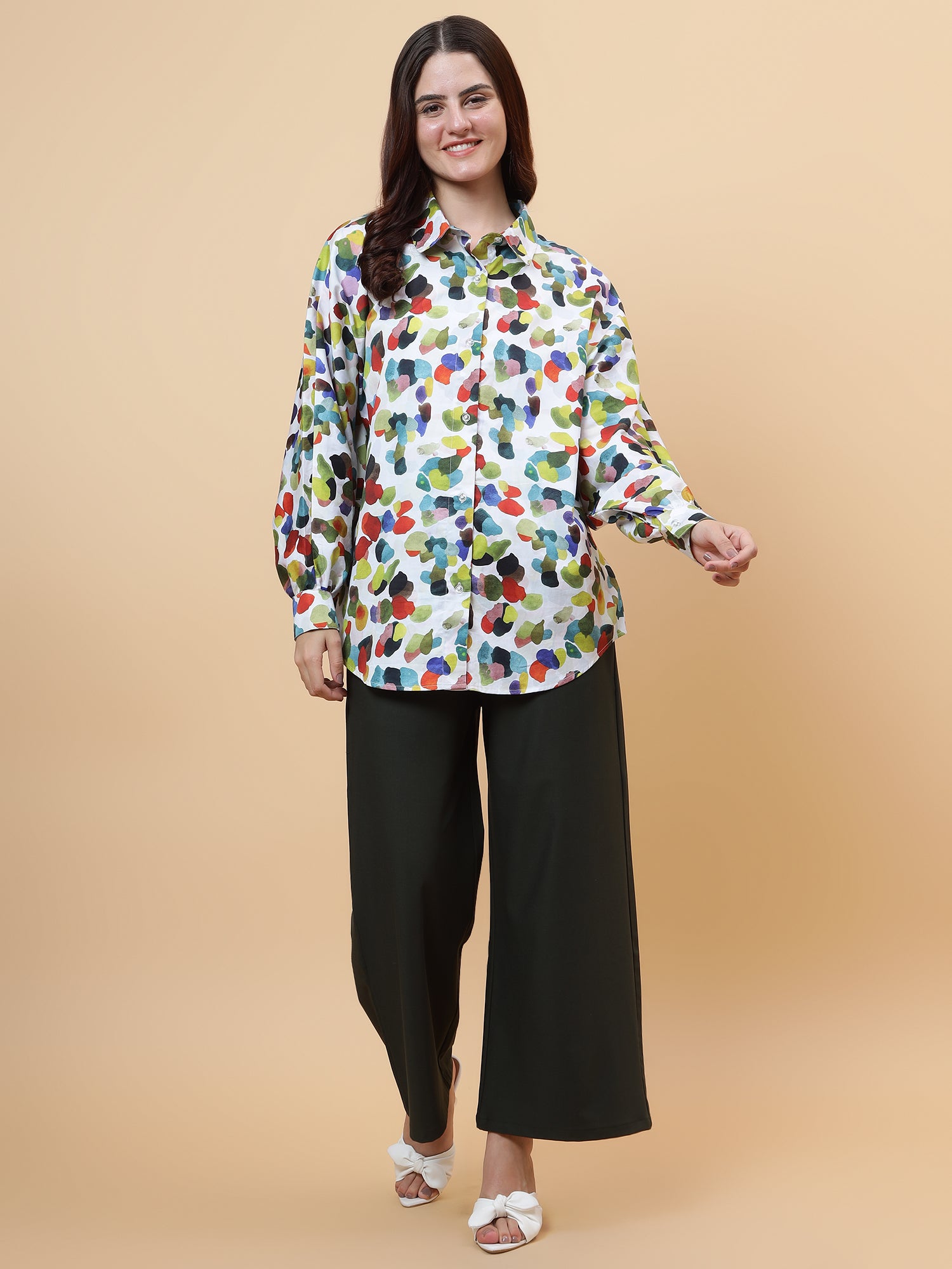 Colored Dots Oversized Shirt With Stretchable Loose Pants (Set of 2)